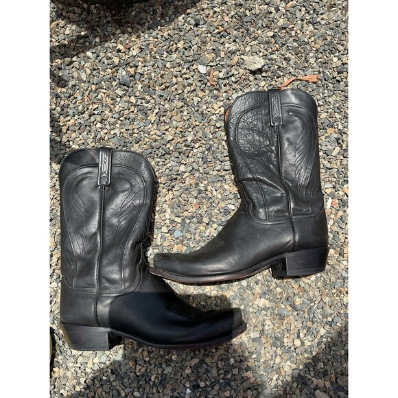Lucchese 1883 Black Leather Cowboy Boots Western Square Toe Men’s 12D N15977 main image 7